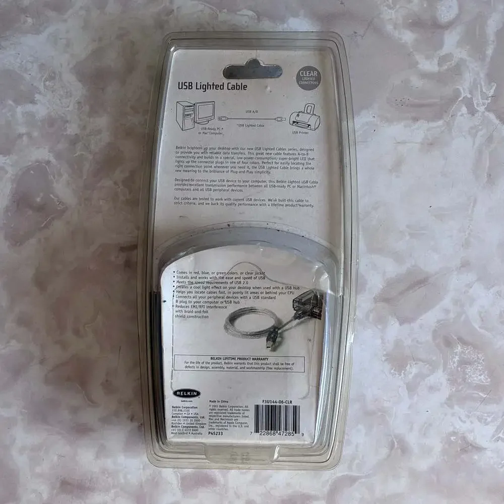 Belkin 6ft USB A to B Lighted Printer Cable with Clear LED Connectors F3U144-06-
